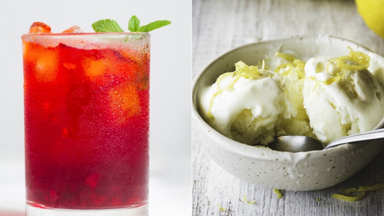 Strawberry soda with lemon ice cream