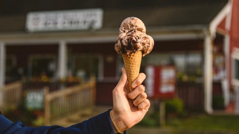holding chocolate ice cream cone