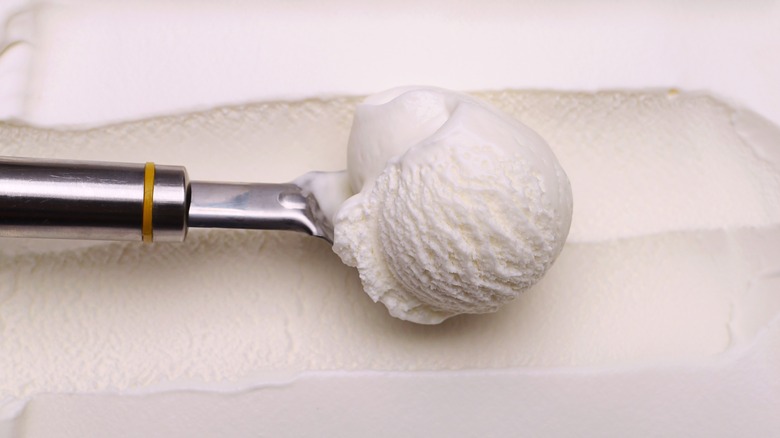 Scooper in vanilla ice cream