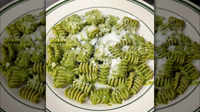 pesto pasta with parmesan cheese