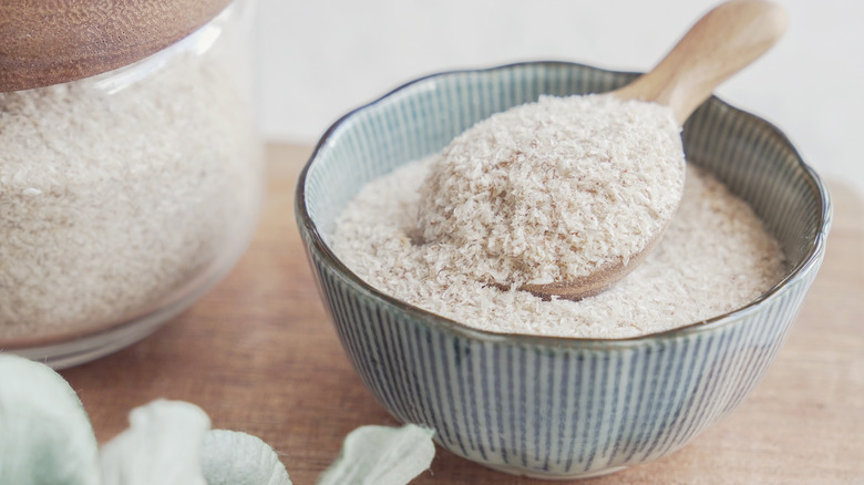 Psyllium husk powder in bowl