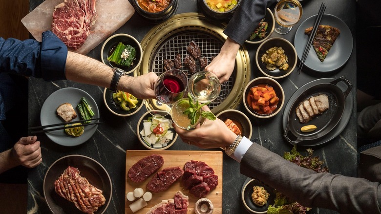 Drinks overtop a barbecue table