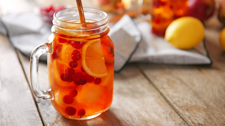 jar of cranberry iced tea