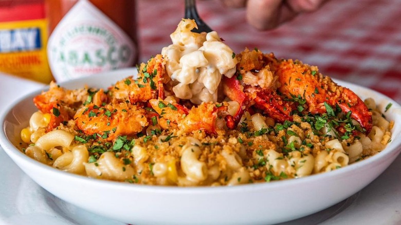 fork in lobster mac and cheese
