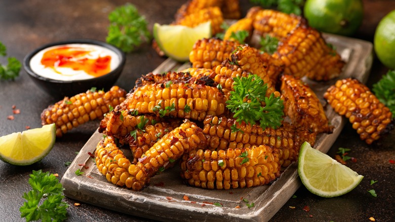 Platter of corn ribs and dip