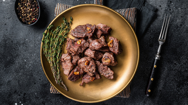 steak tips on plate