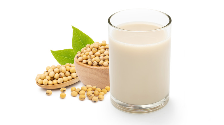 Glass of soy milk with beans