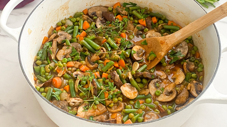 Overhead shot mushroom stew