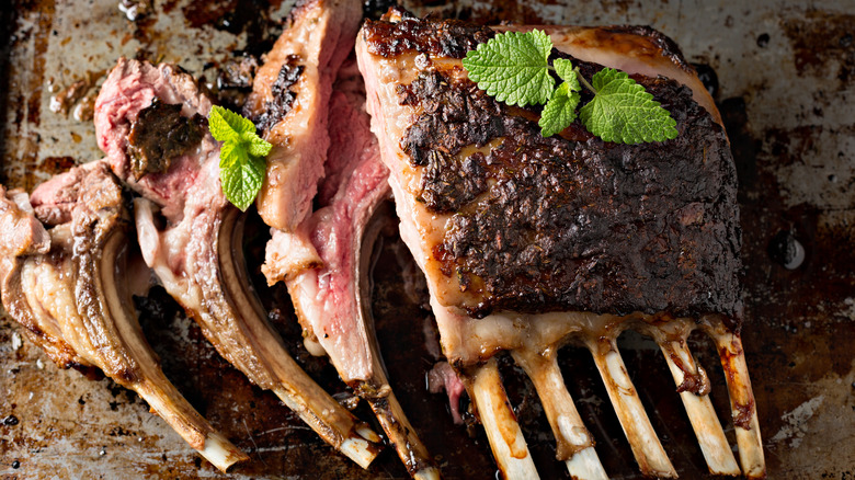 Rack of lamb on baking tray 