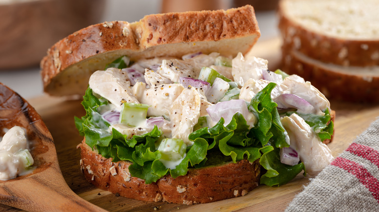 Chicken salad sandwich on board