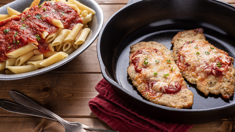 Chicken parmesan and penne pasta