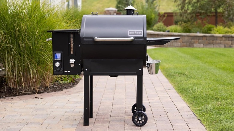 Camp Chef DLX Pellet Grill/Smoker outside in a backyard