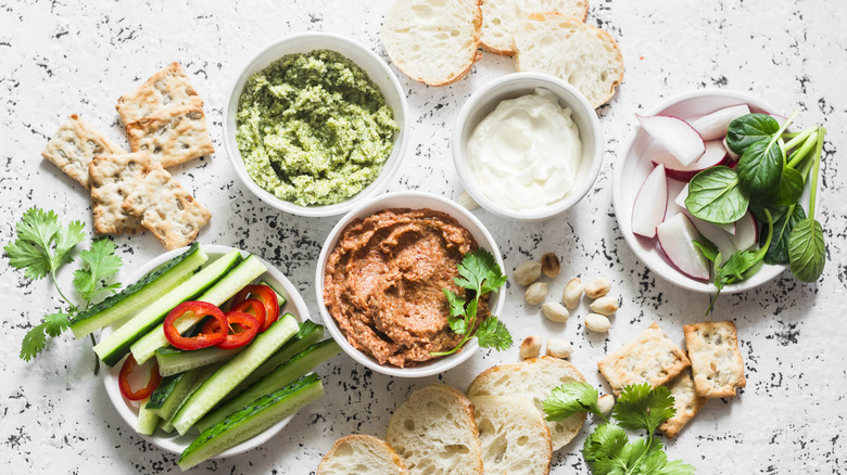 cold dips with veg and bread