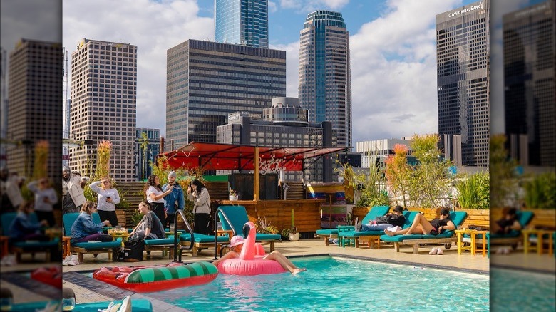 Pool with pink floatie 