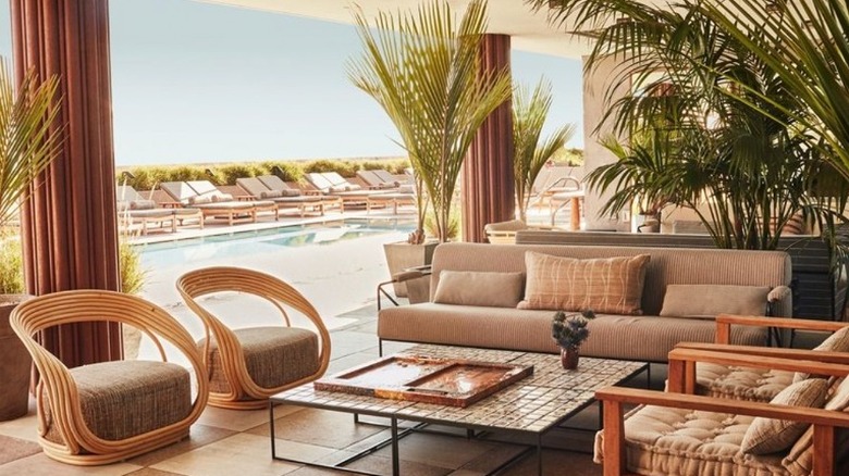 Seating area by pool