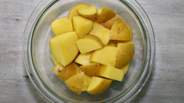 bowl of steamed yellow potatoes