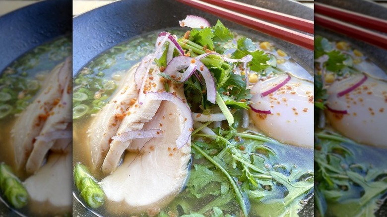 Chicken ramen with greens