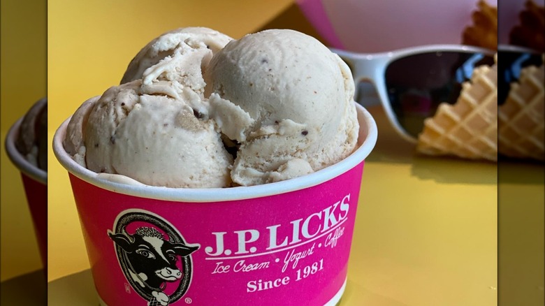 J.P. Licks dish of ice cream with sunglasses and cone