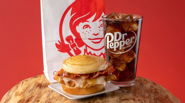 Wendy's breakfast sandwich and a drink