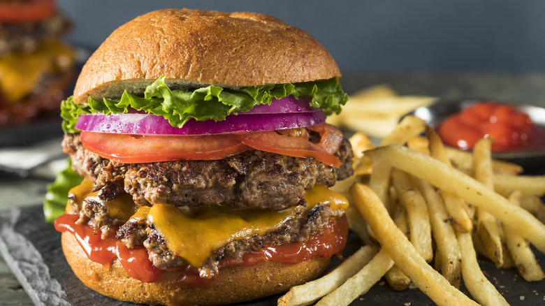 Hamburger and fries