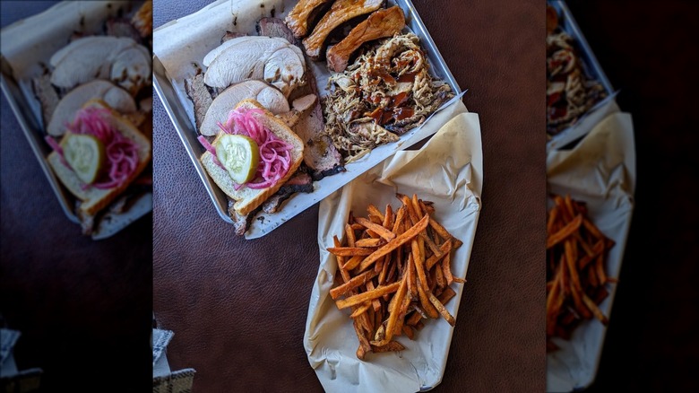 french fries and barbecued meat