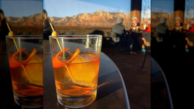 Drink on table at sunset