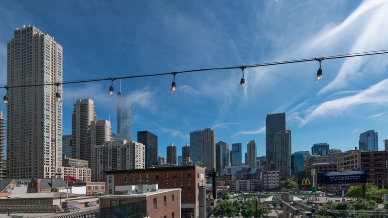 View of Chicago skyline from IO Godfrey rooftop bar