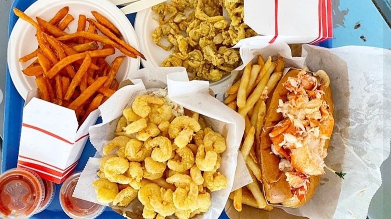 fried shrimp, fried clams, and lobster roll