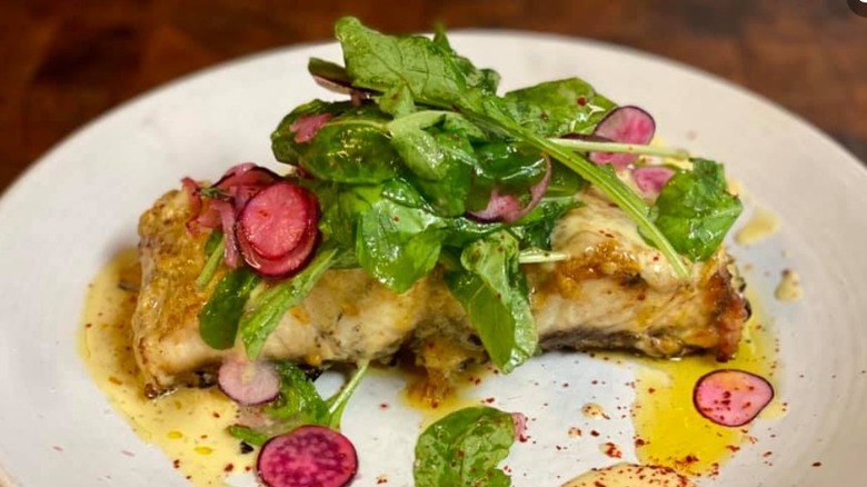 tripletail fish with radish and arugula