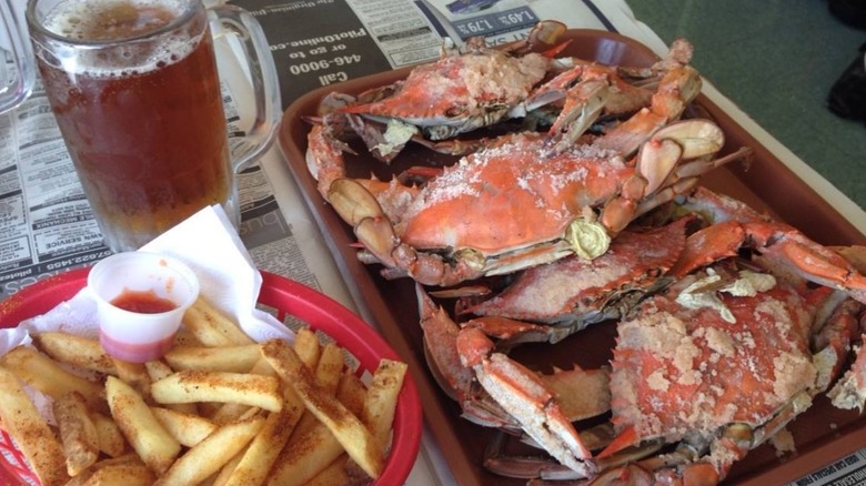 beer, fries, and crabs