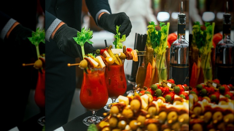 bloody Mary cart and garnishes