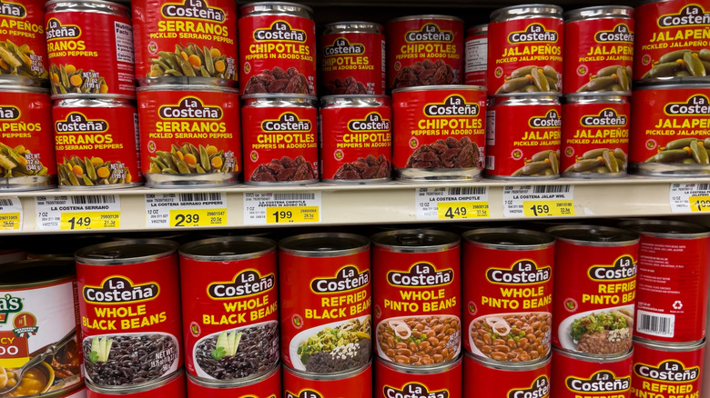 La Costeña canned products on a grocery shelf