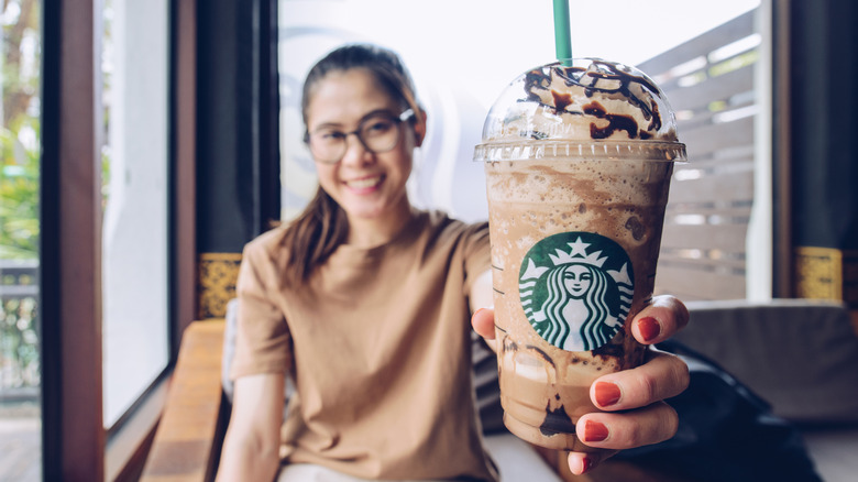 Starbucks' frappuccino with whipped cream and chocolate