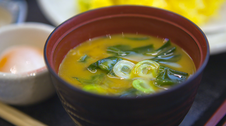 miso soup in traditional bowl 