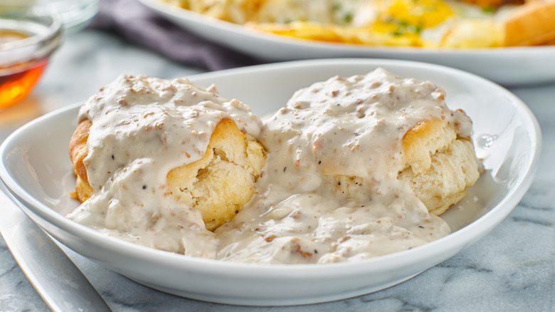 Sausage gravy and biscuits