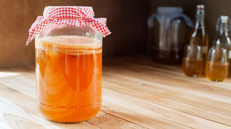 A jar of homemade kombucha.