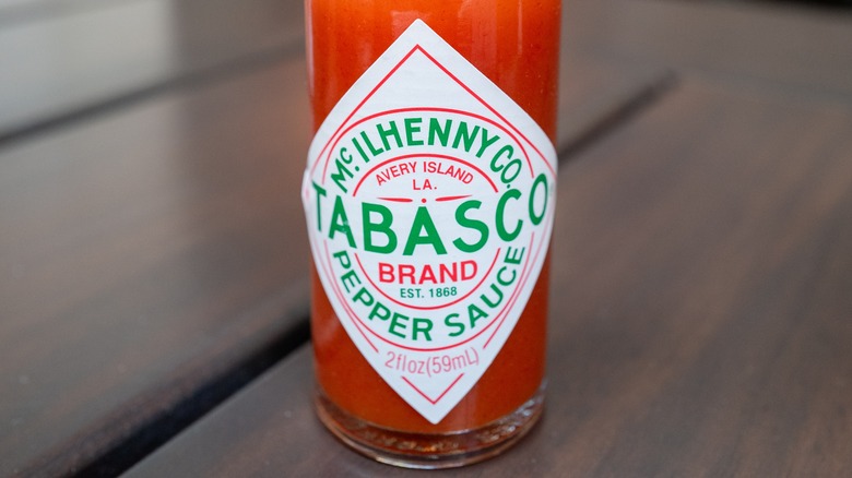 Bottle of classic Tabasco hot sauce