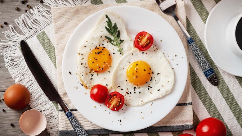 Fried eggs on plate