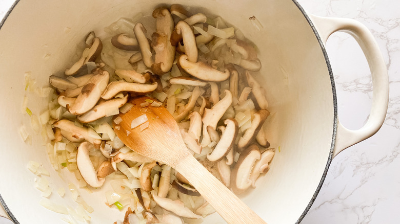 sautéd onion, ginger, and mushrooms