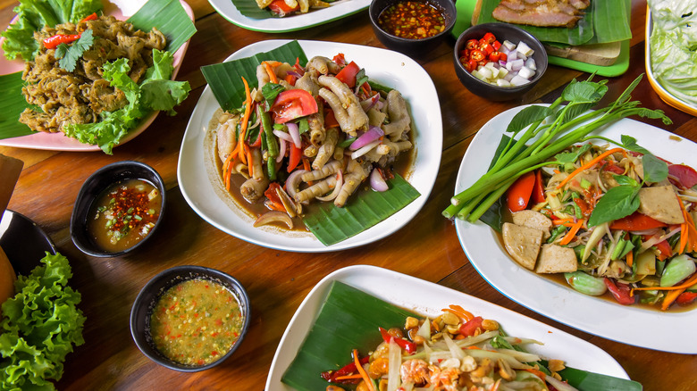 Table filled with Northern Thai food