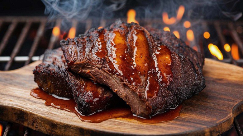 smoked beef brisket with barbecue sauce