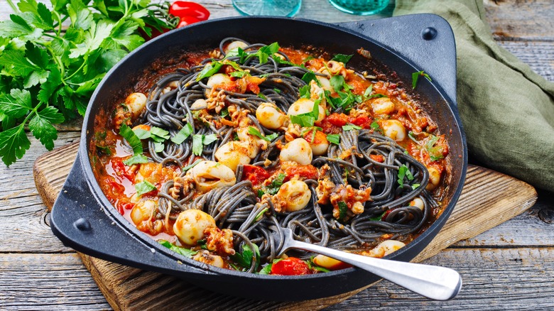 squid ink spaghetti with seafood