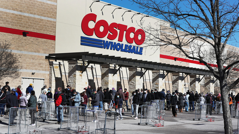 Shoppers waiting outside of Costco