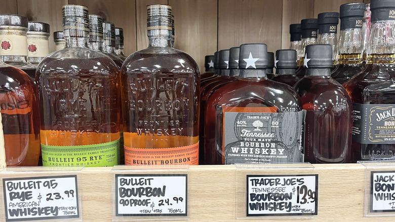 Trader Joe's bourbon bottles on store shelf