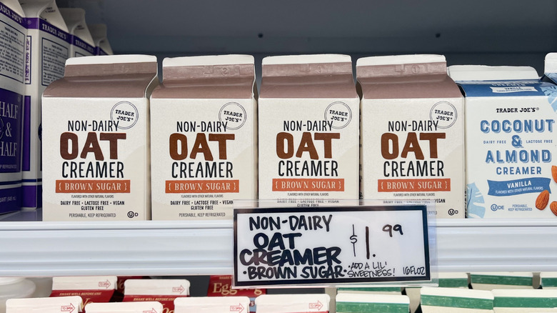 Trader Joe's brown sugar oat creamer on store shelf