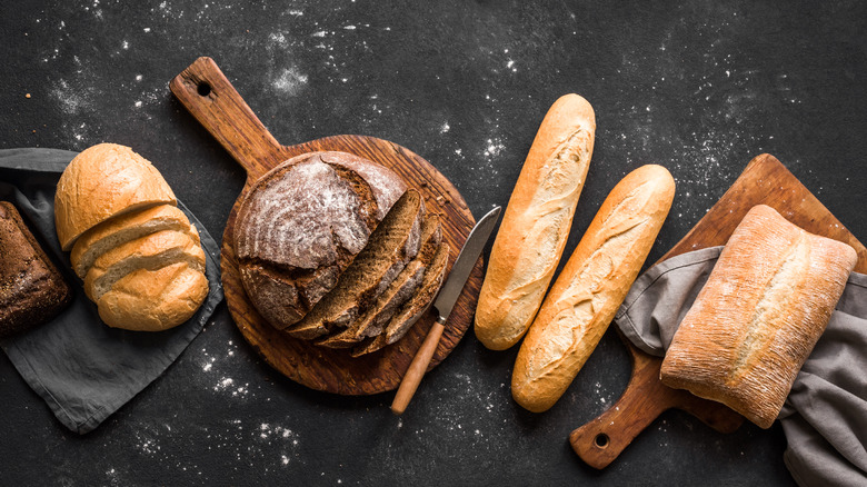 A variety of bread loaves