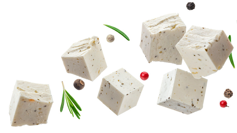 Cubes of feta cheese