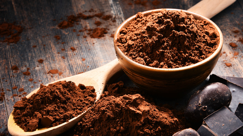 Dark cocoa powder in a bowl