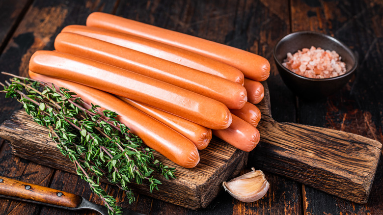 uncooked natural casing hot dogs