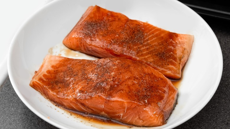 trout filets in marinade